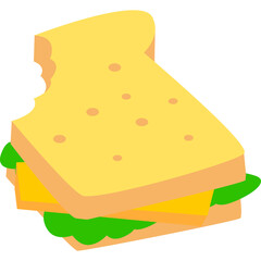 A Bitten Sandwich with Yellow Cheese Green Lettuce and Bread on a Transparent Background