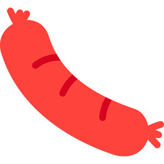 A bright red sausage with red stripes indicating it is cooked or grilled isolated on a clean white background perfect for barbecue themes