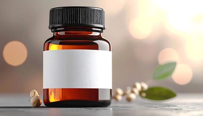 Amber Bottle with Blank Label for Supplements or Medications.