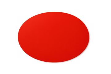Red blank elliptical circle sticker with soft drop shadow, providing a customizable element for graphic design layouts on a transparent background