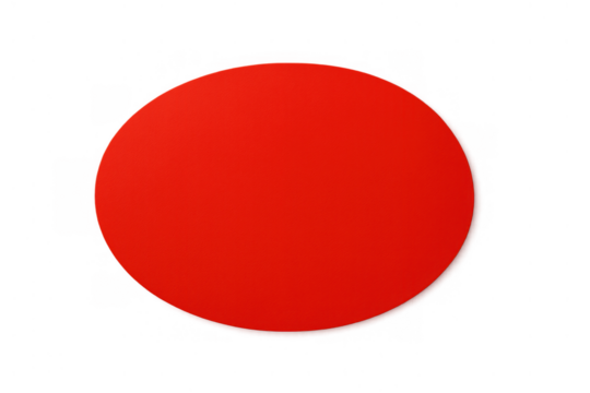 Red blank elliptical circle sticker with soft drop shadow, providing a customizable element for graphic design layouts on a transparent background - Powered by Adobe