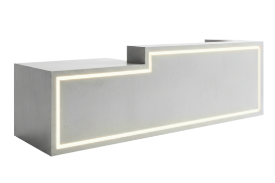 Modern minimalist concrete reception desk with glowing LED light isolated on transparent background - Powered by Adobe