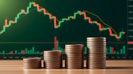 Growing wealth accumulation with financial chart background, money growth for business and investment, financial success, and economic progress concept