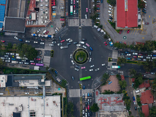 Geometric street pattern of a Mexico City roundabout seen from above