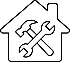 Home repair tools line art icon vector for maintenance and construction service design