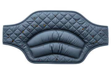 Gray quilted orthopedic back brace for lower back support isolated on transparent background