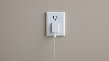 Power up your life with this sleek white charger plugged into a modern outlet, showcasing simplicity and connectivity for all your tech needs