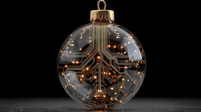 christmas technology Tech-inspired holiday ornament with circuit design.