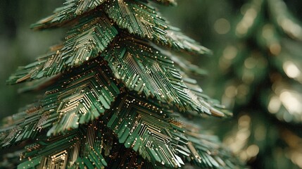 christmas technology Circuit board shaped like a Christmas tree with a green background.