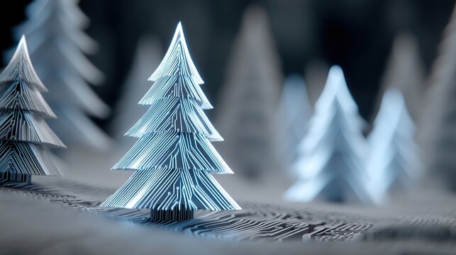 christmas technology Abstract trees in a stylized winter landscape setting.