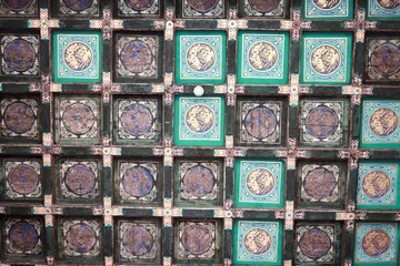 Repeated Square Pattern of a Painted Chinese Caisson Ceiling