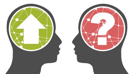 Mindset concept with head silhouette. Heads of two persons one with growth mindset vs fixed mindset. Illustration design for template design, business, infographic, web, brochure and banner.