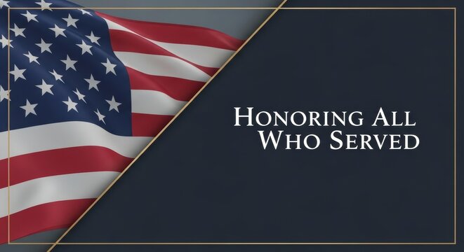 Patriotic Tribute to Veterans with Waving American Flag and Gold Accents - Powered by Adobe
