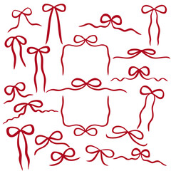  Hand Drawn Red Bow Clipart Set, Cute Red Bow Elements  