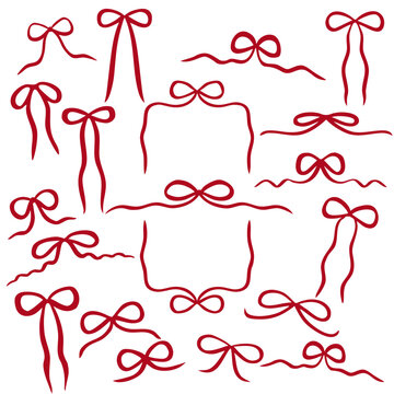  Hand Drawn Red Bow Clipart Set, Cute Red Bow Elements  