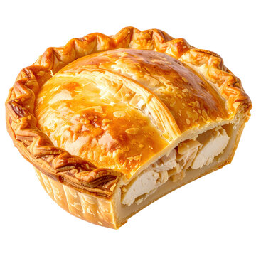 Golden baked empada de frango isolated on bright white authentic brazilian chicken pot pie