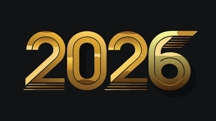 Golden metallic 2026 number design for new year celebration.