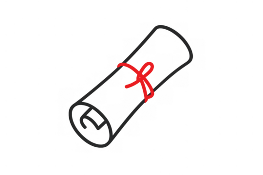 Rolled diploma scroll with a red ribbon, symbolizing education, achievement, graduation, and academic award success