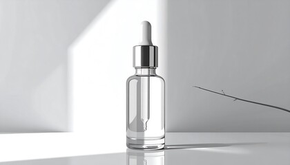 Elegant Serum Bottle Mockup with Minimalist Design and Natural Light.