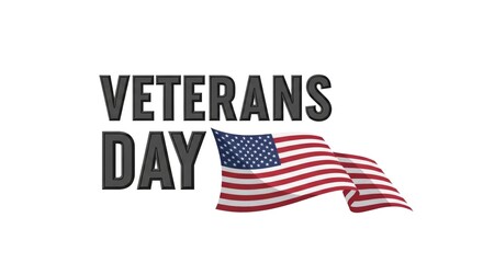 Naklejka premium Veterans Day Text with Waving American Flag on White Background
