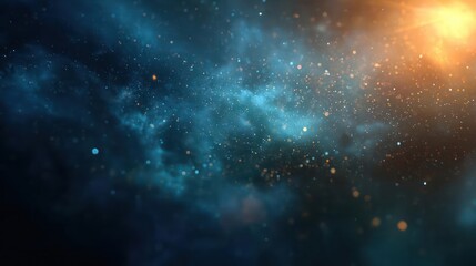 Vibrant cosmic nebula with glowing stars and a bright sunburst in deep space