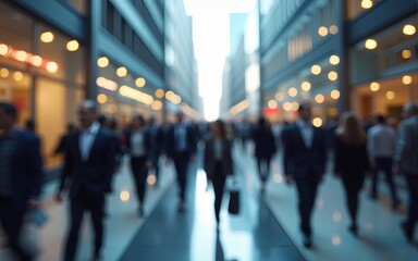 abstract motion blur image of business people crowd walking at corporate office in city downtown, blurred background, business center concept, Cinematic color tone, Generative AI. High quality