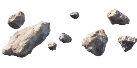 A collection of asteroids isolated on transparent background, showcasing the rugged beauty and unique characteristics of these celestial bodies in the vast expanse