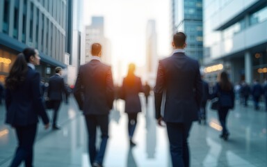 abstract motion blur image of business people crowd walking at corporate office in city downtown, business marketing, blurred background, business finance center concept. High quality. High quality