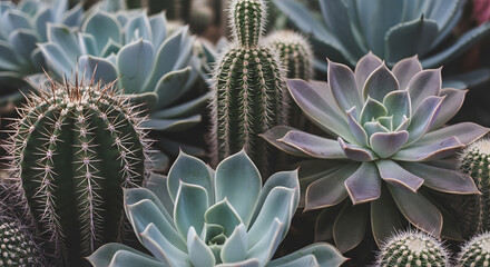 Green Cacti and Succulent Garden