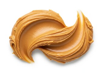Swirl of creamy peanut butter isolated on white background, a delicious and versatile ingredient for snacks and desserts