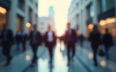 abstract motion blur image of business people crowd walking at corporate office in city downtown, blurred background, business center concept, Cinematic color tone, Generative AI. High quality