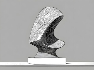 Abstract black and white sculpture with smooth flowing curves and contour lines, symbolizing modern art, balance, and movement in minimalist geometric design on a pedestal.