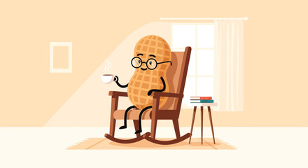 A Nut Enjoys The Morning Coffee And Relaxation In A Comforting Rocking Chair Setting