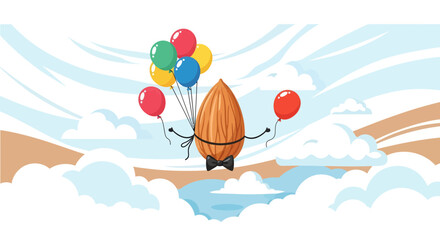 A Nut Wearing a Bowtie Floats In the Sky With Colorful Balloons For Fun
