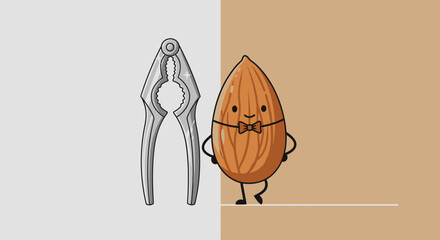 A Nutcracker Awaits an Almond Presenting a Fun Cartoon Illustration