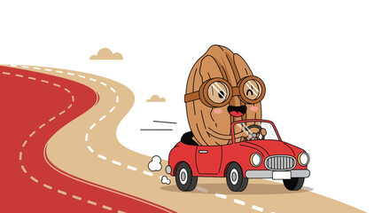 A Nut With Goggles Cruising In A Red Roadster On An Animated Winding Road