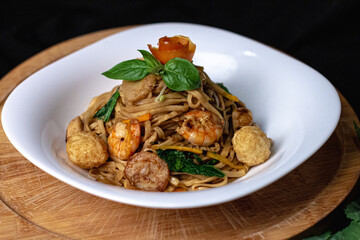 Close-Up View Fried Noodle Seafood Kwetiau Goreng Indonesian Food