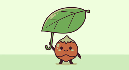 A Nutty Friend Holding A Canopy, Delightful Animation In Simple And Adorable Style
