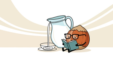 A Nutty Professor Reading With Milk and Understanding Its Nutritious Value