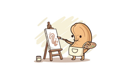A Playfull Nut Artist Joyfully Paints on Canvas with Brush and Palette