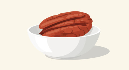 A Single Pecan Nut Inside A White Bowl, Depicting Simplicity And Natural Food