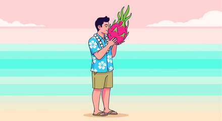 A Person Enjoying a Dragon Fruit, Tropical Vacation, And Beach Scenery