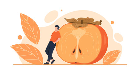 A Person Leaning Against A Persimmon In A Stylish And Eye-Catching Depiction