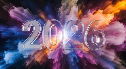 Abstract explosion of colors behind the year 2026