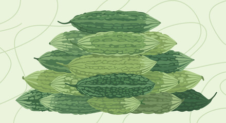A Stacked Array Of Green Bitter Melons Arranged Against a Textured Background