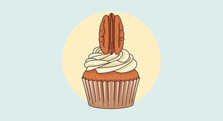 A Sweet Treat: Delightful Cupcake Featuring Pecan Nut and Creamy Frosting Presentation