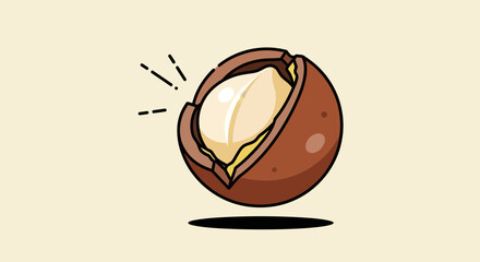 A Vibrant Cartoon Illustration Depicting a Macadamia Nut in Exquisite Detail and Style