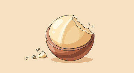 A Tasty Illustration of A Half-Eaten Macadamia Nut On A Neutral Tone Background