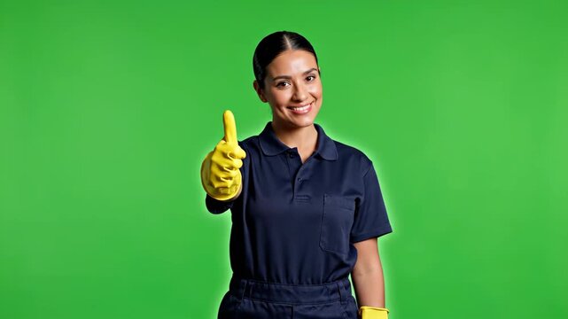 Positive Approval Concept: Series of Woman Gesturing Approval in Uniform on Green Background