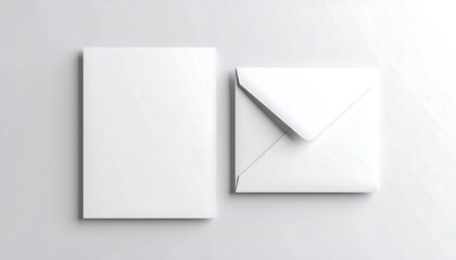 Elegant White Stationery Mockup - Card and Envelope on Neutral Background.